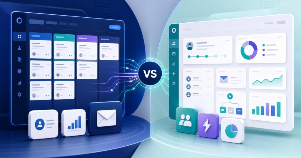Comparación visual entre un CRM de pipeline y una plataforma integral de clientes